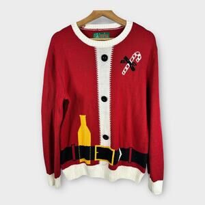 Ugly Christmas Sweater Mens size Small Christmas Holiday Santas Belt Beer